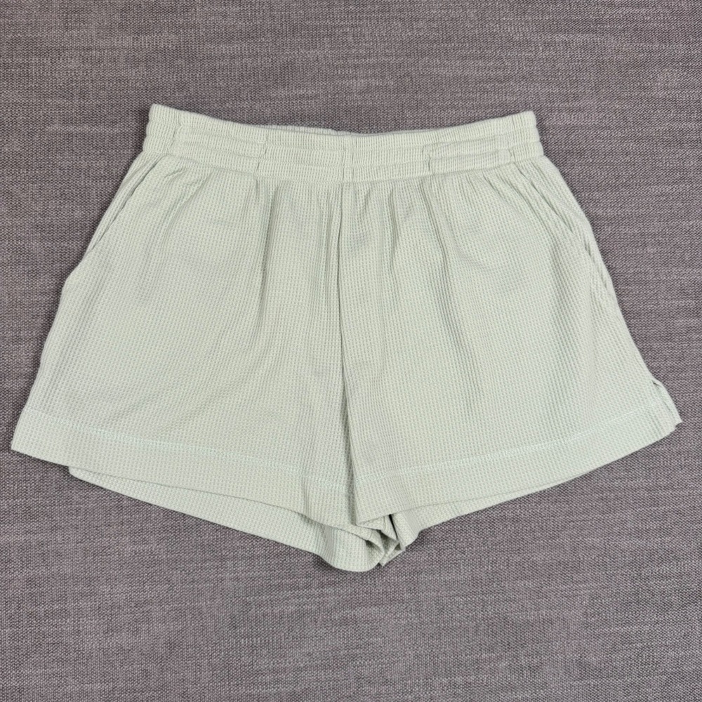 Olivaceous Waffle Knit‎ Lounge Shorts Womens Medium Light Green Elastic Waist